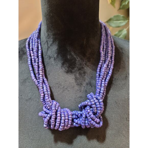 Women's Purple Multi Strand Beaded Statement Necklace With Lobster Clasp - Picture 2 of 8